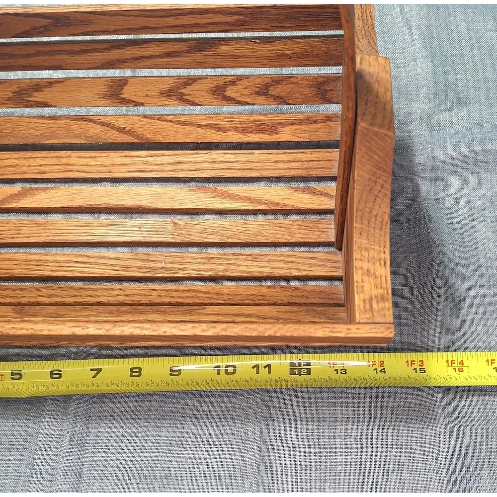 Vintage Oak Wood Slat Basket Tote Trug MCM Bentwood Arch Handle Cross Plains WI
